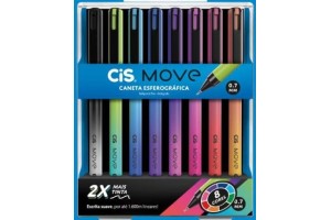 CANETA ESFEROG CIS MOVE 0,7MM ESTOJO C/8 CORES